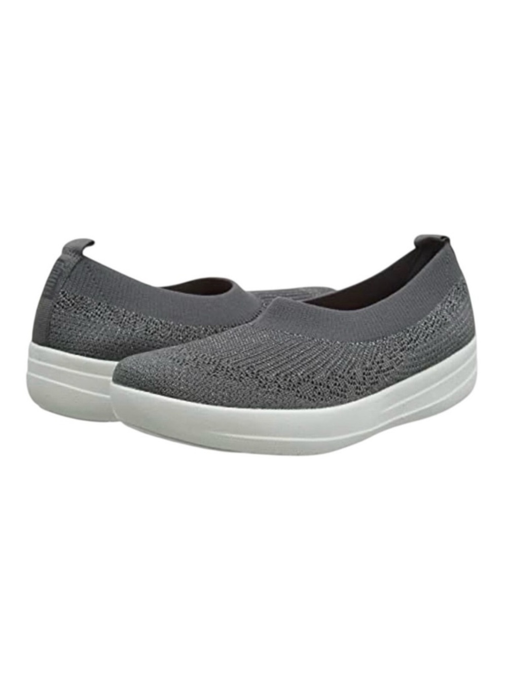 FitFlop Uberknit Slip‑On Ballet Flats Gray Sparkle Comfortable Walking Shoes 8.5
